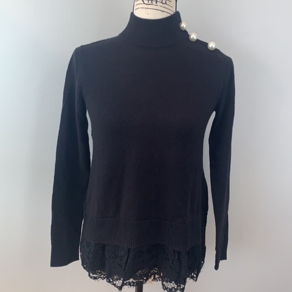 Broome Street Kate Spade Pearl Turtleneck Sweater With Lace Panels Hemline NWOT - Picture 4 of 10